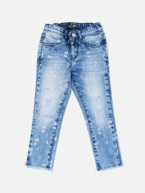

VITAMINS Girls Blue Mildly Distressed Heavy Fade Printed Stretchable Jeans