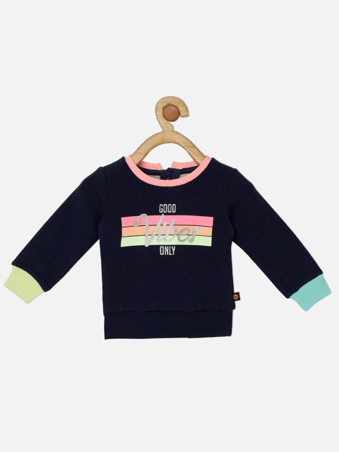 

VITAMINS Girls Navy Blue Printed Sweatshirt