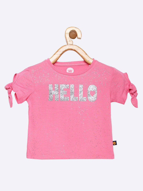 

VITAMINS Girls Pink & Silver-Toned Typography Print Top