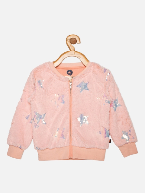

VITAMINS Girls Peach-Coloured Printed Bomber Jacket
