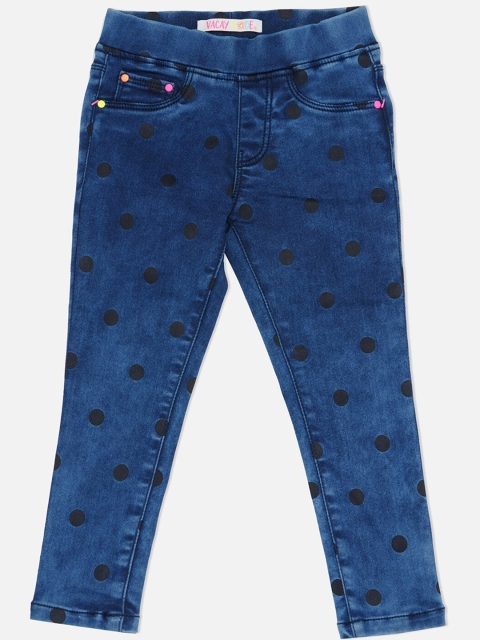

VITAMINS Girls Blue Printed Denim Skinny-Fit Jeggings