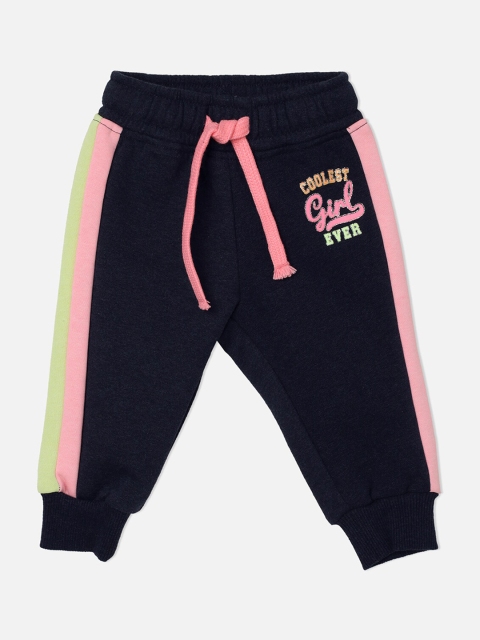 

VITAMINS Girls Navy Blue & Pink Self Design Straight Fit Joggers