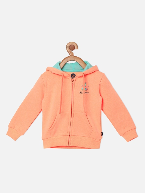 

VITAMINS Girls Orange Solid Casual Hooded Sweatshirt