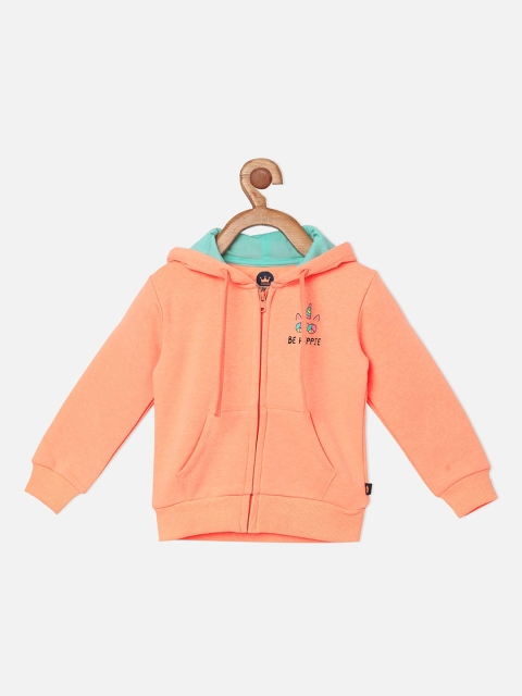 

VITAMINS Girls Orange Solid Casual Hooded Sweatshirt