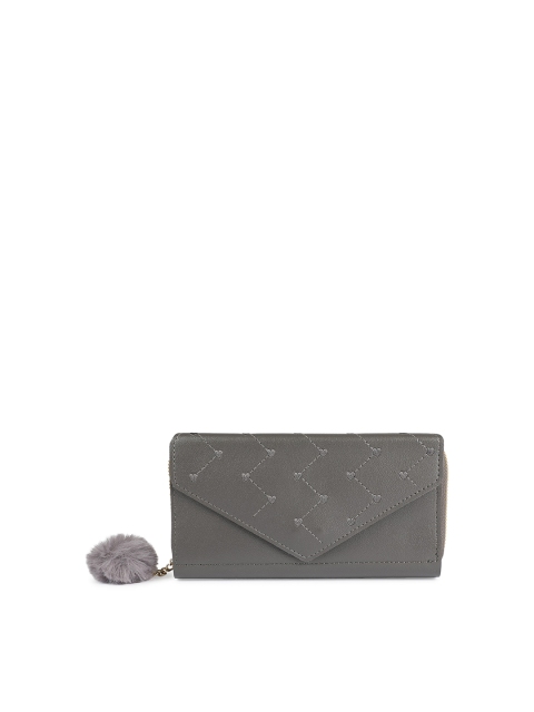 

ZEVORA Women Grey Woven Design PU Three Fold Wallet