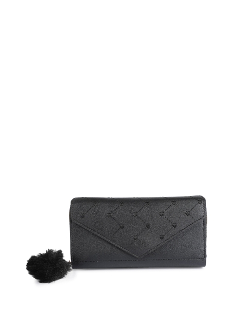 

ZEVORA Women Black Woven Design PU Three Fold Wallet