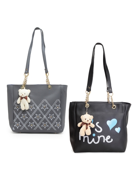 

borse lele Set of 2 Grey & Black Printed PU Structured Shoulder Bag