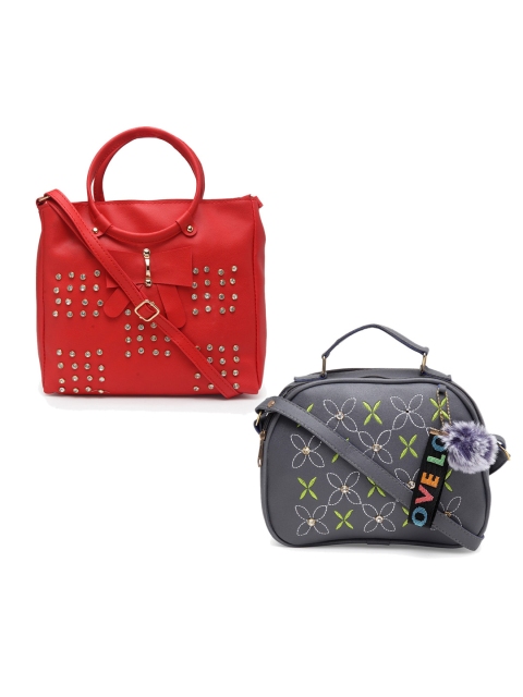 

borse lele Pack Of 2 Grey & Red Embellished PU Structured Handheld Bag