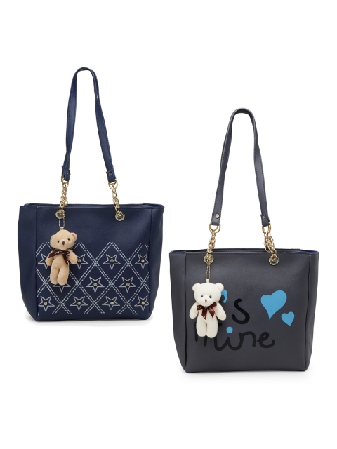 

borse lele Set Of 2 Navy Blue & Grey Embellished PU Structured Shoulder Bag