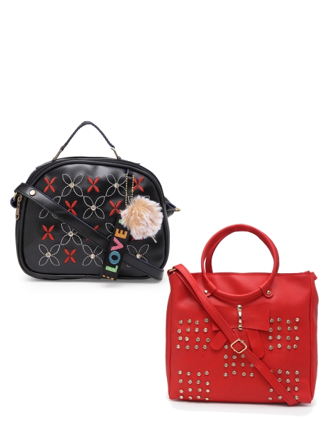 

borse lele Pack Of 2 Red & Black Embellished PU Structured Handheld Bag
