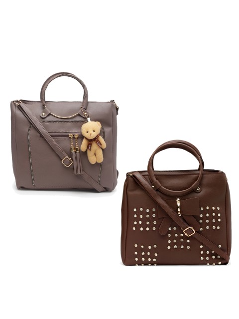

borse lele Set of 2 Grey & Brown Structured Handheld Bag