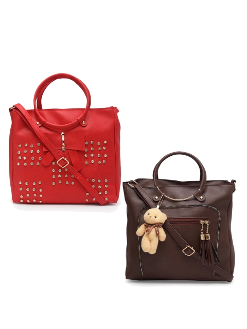 

borse lele Set Of 2 Red & Brown Embellished Structured Handheld Bag