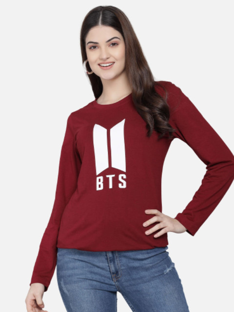 

PockMAN Women Maroon & White BTS Printed T-shirt