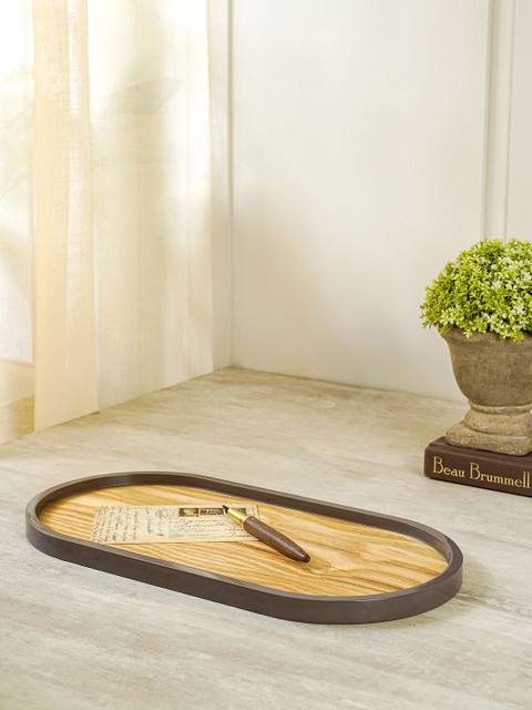 

Pure Home and Living Brown Solid Oval Serving Tray