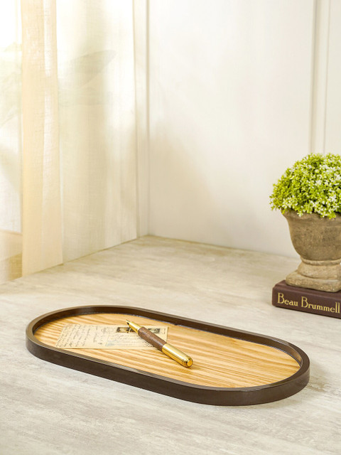 

Pure Home and Living Coffee Brown & Black Solid Oval Tray
