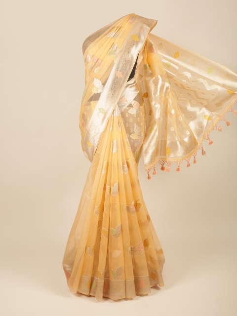 

Pothys Yellow & Gold Floral Woven Design Organza Saree
