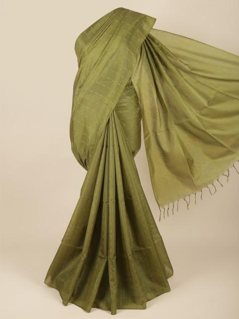 

Pothys Green & Gold-Toned Striped Jute Silk Saree