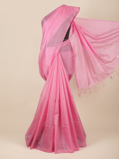 

Pothys Pink & Silver-Toned Woven Design Jute Silk Saree