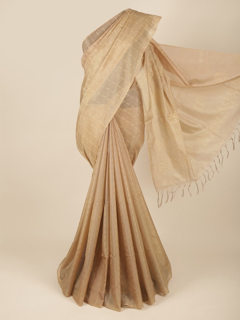 

Pothys Cream-Coloured & Gold-Toned Embellished Jute Silk Saree