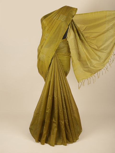 

Pothys Green & Silver-Toned Striped Jute Silk Saree