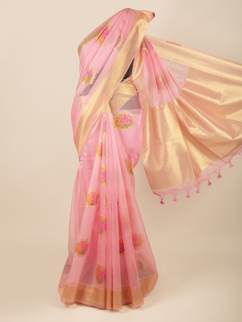 

Pothys Pink & Orange Floral Woven Design Organza Saree