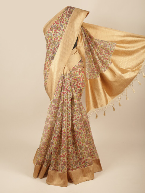 

Pothys Cream & Gold Kalamkari Printed Oraganza Saree