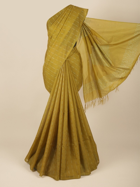 

Pothys Green & White Woven Design Thread Work Jute Silk Saree