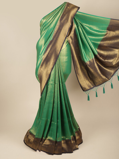 

Pothys Green & Bronze-Toned Paisley Art Silk Saree