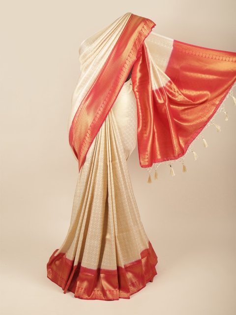 

Pothys Cream-Coloured & Orange Woven Design Zari Art Silk Saree