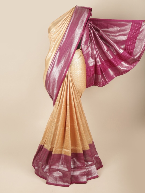 

Pothys Cream-Coloured & Magenta Woven Design Zari Art Silk Saree