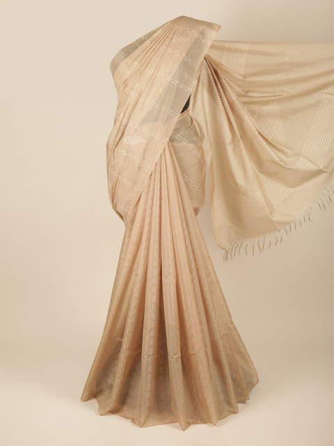 

Pothys Women Cream-Coloured & Silver-Toned Woven Design Jute Silk Saree