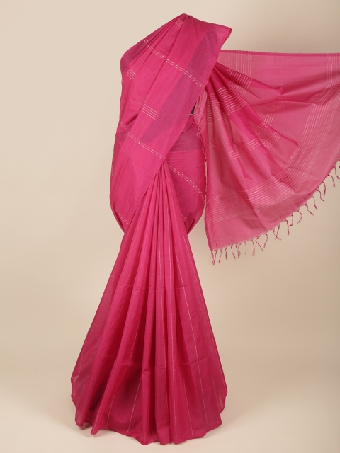 

Pothys Pink Embroidered Striped Jute Silk Saree