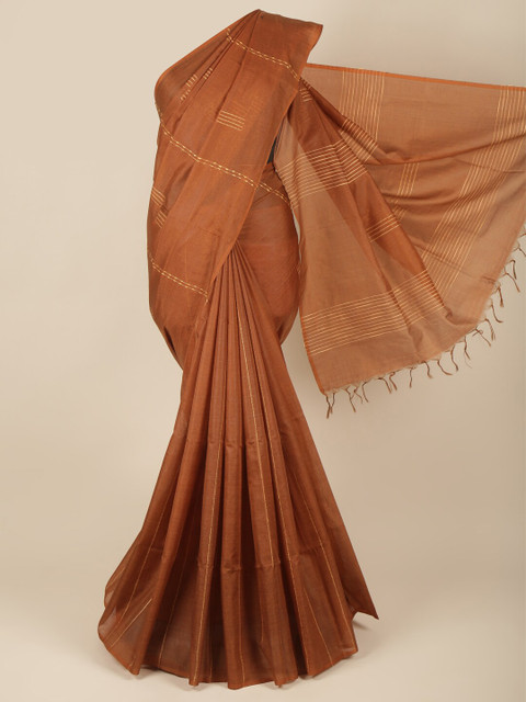 

Pothys Women Brown & Gold-Toned Woven Design Jute Silk Saree