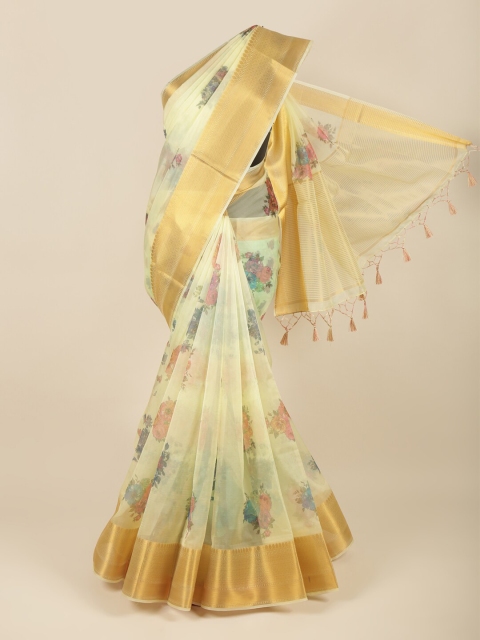 

Pothys Yellow & Gold Floral Printed Oraganza Saree