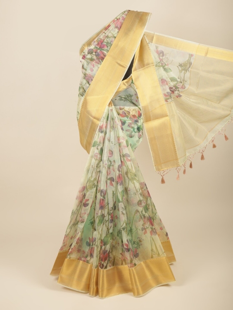 

Pothys Green & Pink Floral Printed Organza Saree