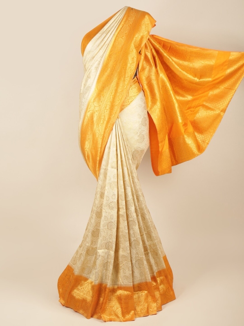 

Pothys Cream & Yellow Woven Design Art Silk Banarasi Saree