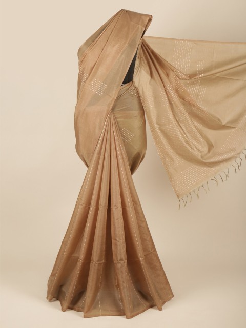 

Pothys Beige & White Striped Embroidered Jute Silk Saree