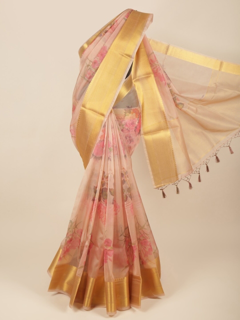 

Pothys Pink & Gold Woven Design Organza Saree