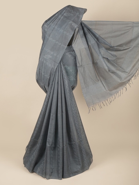 

Pothys Women Grey & White Striped Jute Silk Saree