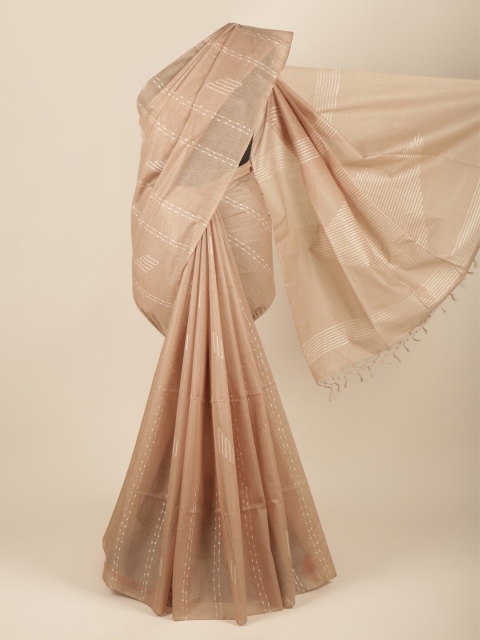 

Pothys Cream Embroidered Jute Silk Saree