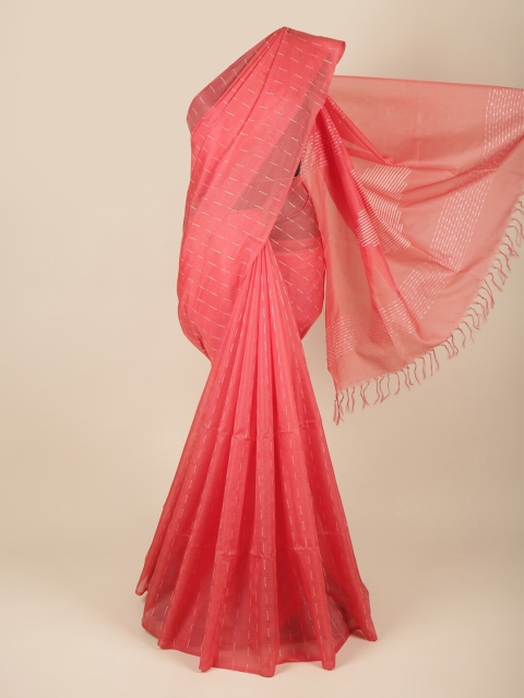 

Pothys Pink Embroidered Striped Jute Silk Saree