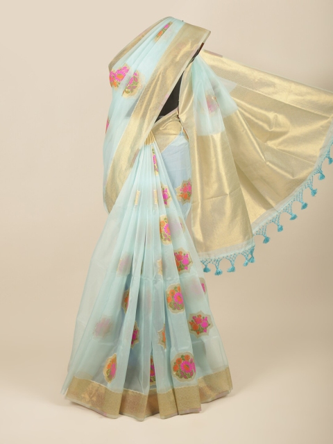 

Pothys Women Blue & Pink Woven Design Zari Organza Saree