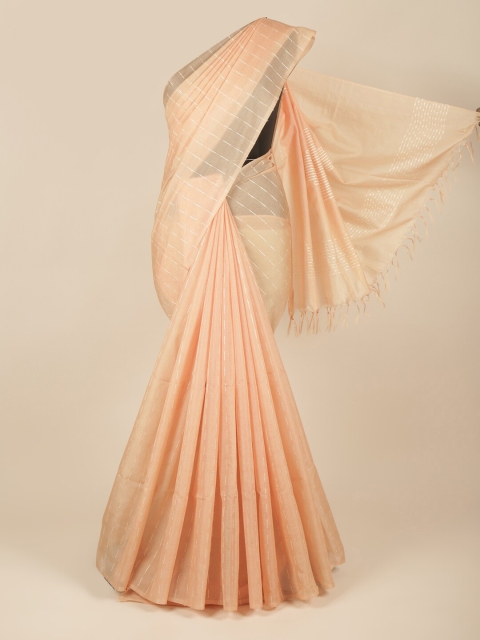 

Pothys Peach & White Embroidered Jute Silk Saree