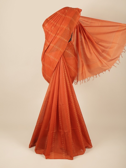 

Pothys Orange Embroidered Striped Jute Silk Saree