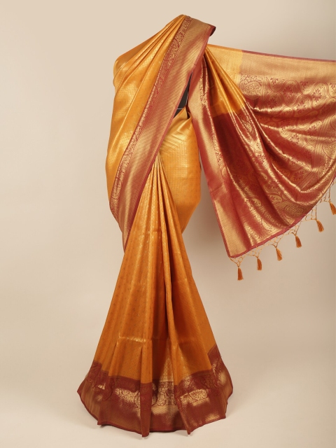 

Pothys Mustard & Maroon Woven Design Zari Art Silk Heavy Work Saree