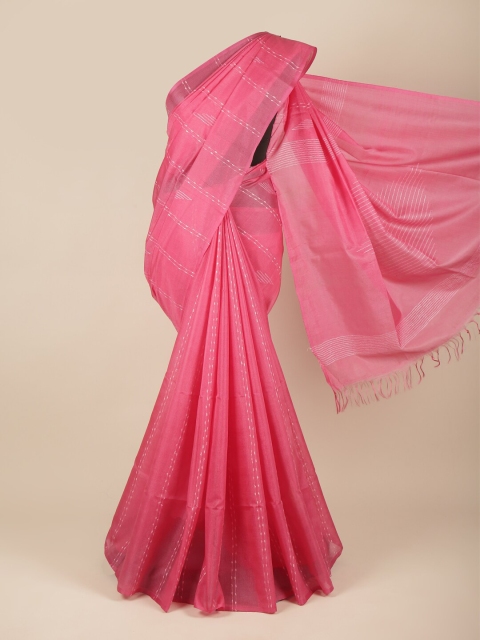 

Pothys Pink & White Striped Embroidered Art Jute Silk Saree