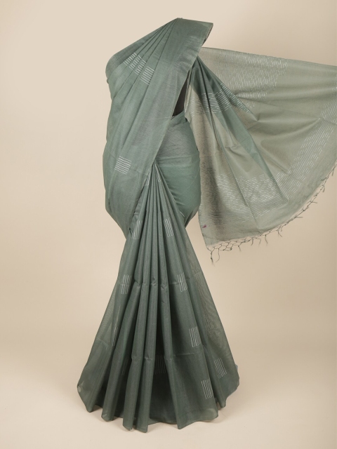 

Pothys Green Embroidered Striped Jute Silk Saree