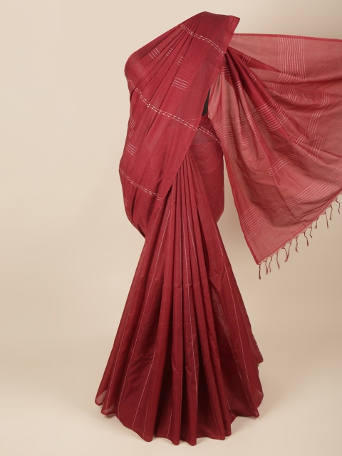 

Pothys Maroon Embroidered Jute Silk Saree