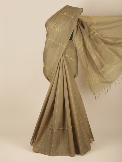

Pothys Green & Cream Embroidered Jute Silk Saree