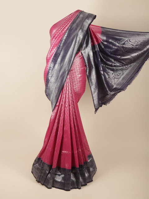 

Pothys Pink & Black Silver-Toned Woven Design Art Silk Banarasi Saree